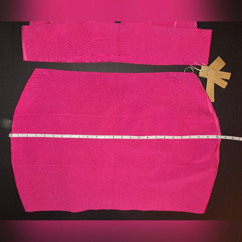 ⛱️NWT SKIMS 2 Piece Knit swim Skirt plunge bikini top Set Pink MAGENTA 4X